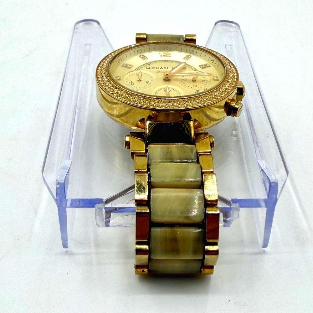 Michael Kors Blair MK5632 Gold Tone Horn Resin Chronograph Crystal Bezel Watch - Picture 2 of 6